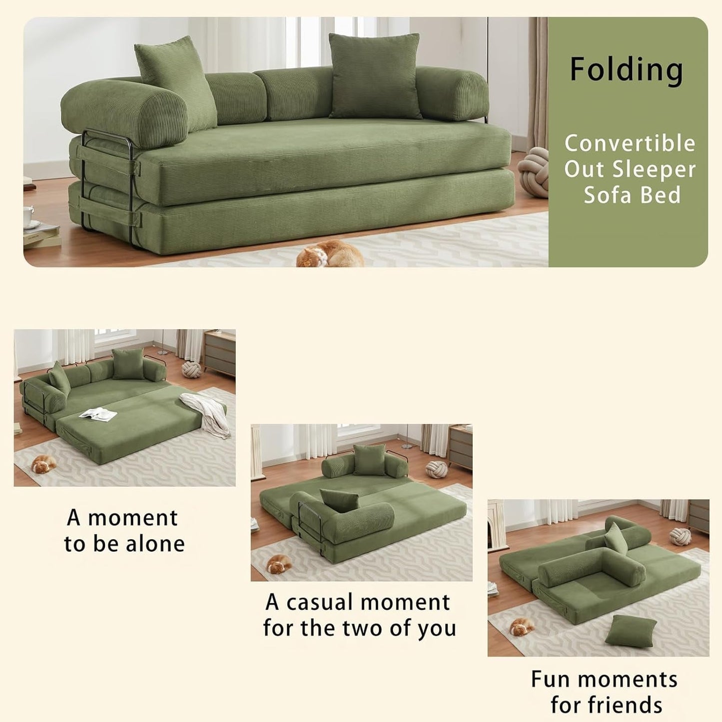 Convertible Folding Sofa Bed with Removable Backrest