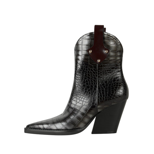 Crocodile Embossed Pointed Toe Country Boots