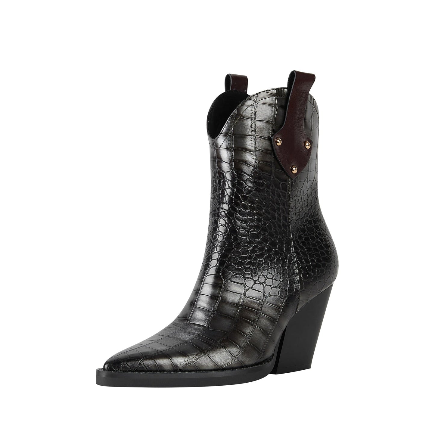 Crocodile Embossed Pointed Toe Country Boots