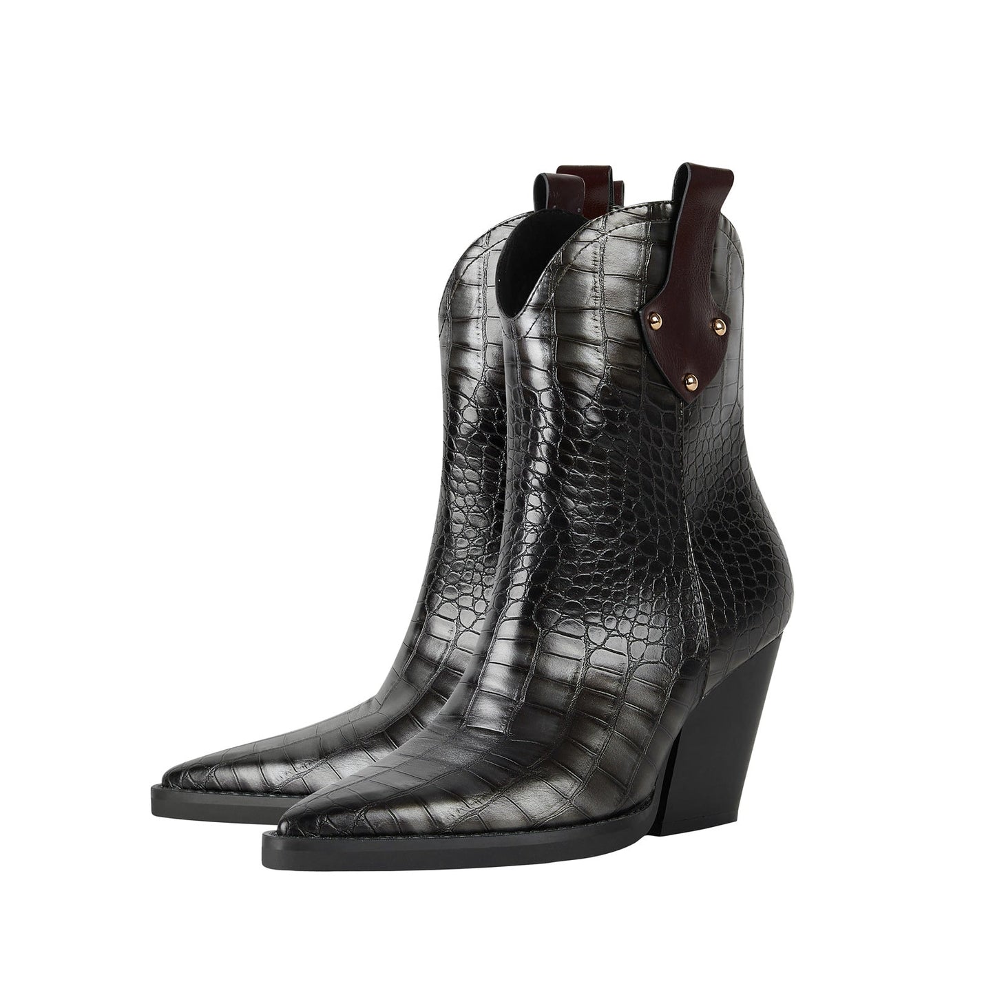 Crocodile Embossed Pointed Toe Country Boots