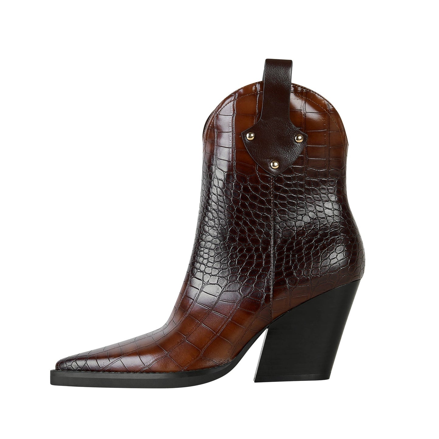 Crocodile Embossed Pointed Toe Country Boots