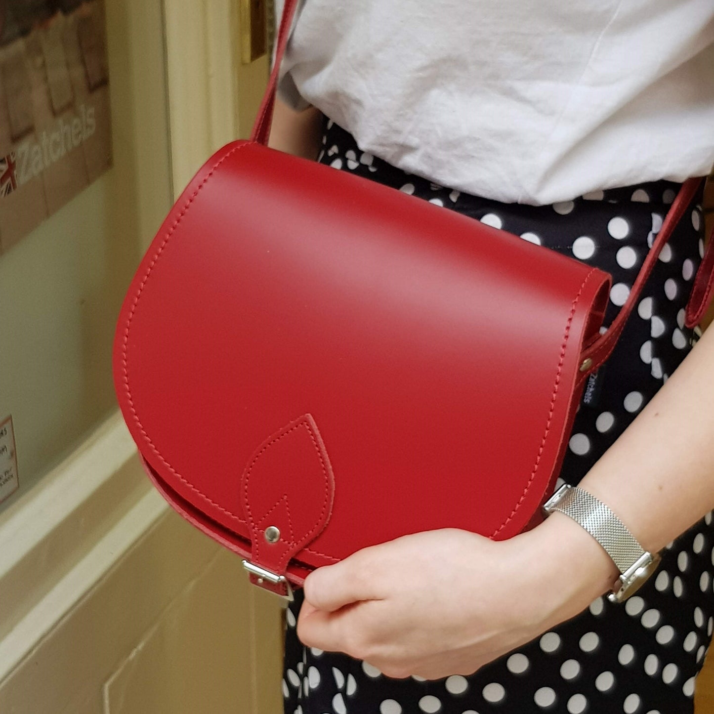 Handmade Leather Saddle Bag - Red-2