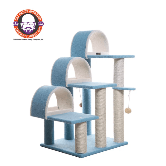 Ivory Cat Step Stairs Ramp with Scratcher and Tunnel - 38" High