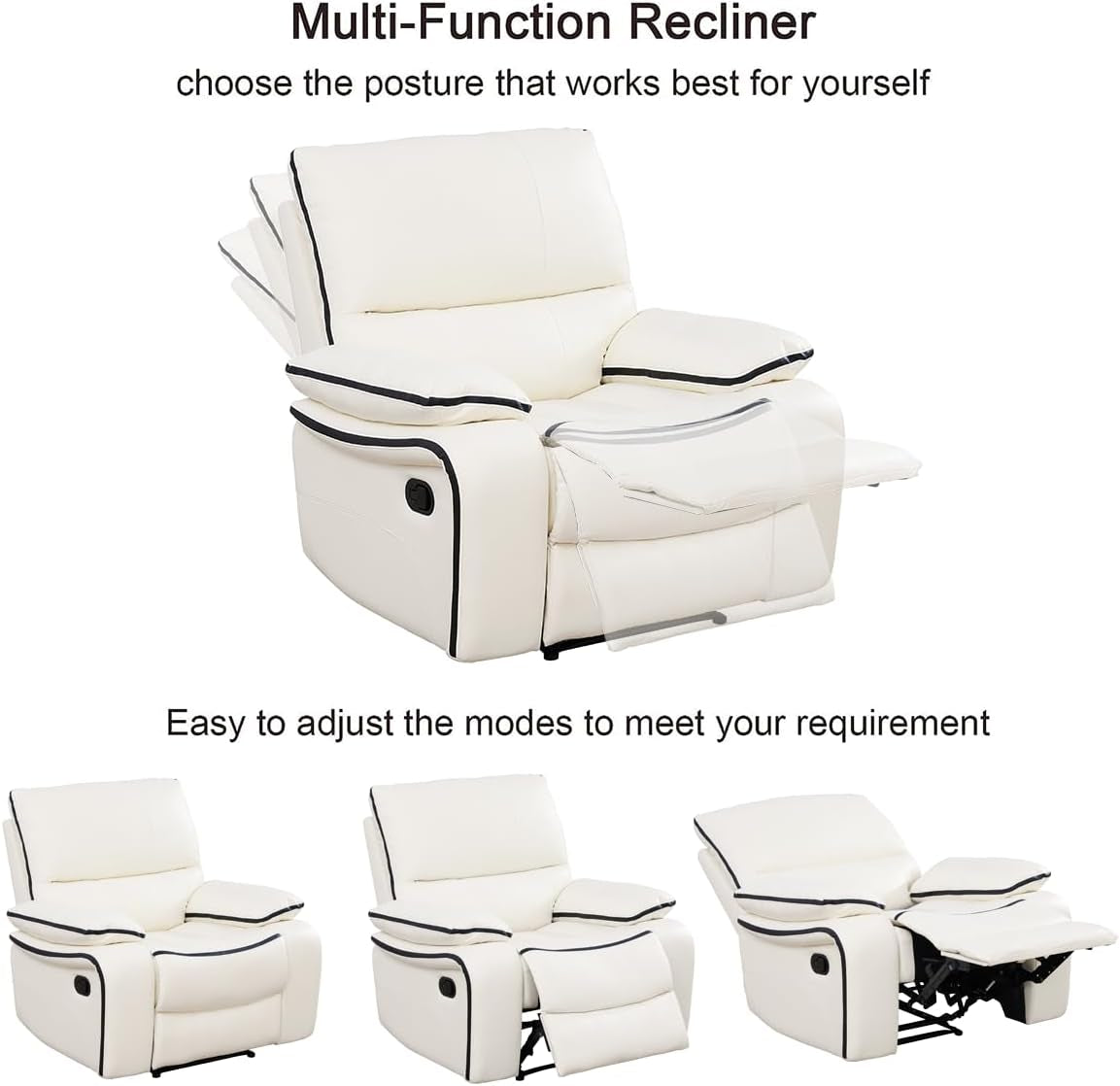 Leather Recliner Sofa Set,Leather Living Room Furniture Set with Storage Console/Cup Holders,Reclining Sofa Set for House/Home Theater(Sofa&Loveseat 2 Pieces，White)