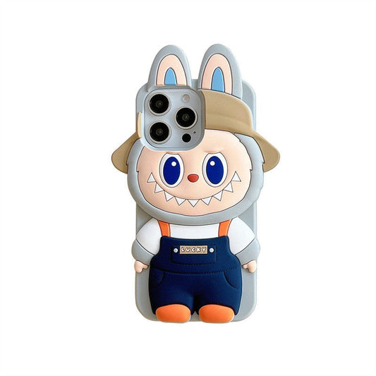 3D Labubu Bucket Fall in Wild Silicone Phone Case
