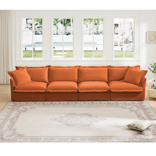 Slipcovered Long Sofa, 4 Seater Sofa with Removable Cover, Extra Deep Couch for Living Room, ,Chenille Fabric Cloud Like Comfy Sofa Couch, Orange Chenille Fabric