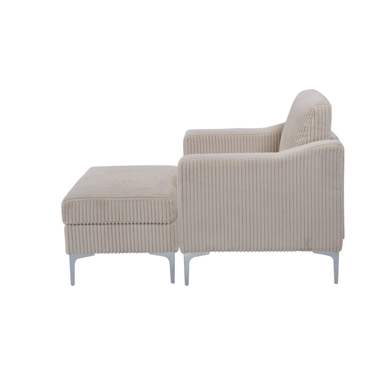 Convertible Sectional Corduroy Sofa with Storage Ottoman,Modular Sectional Sofa,Beige