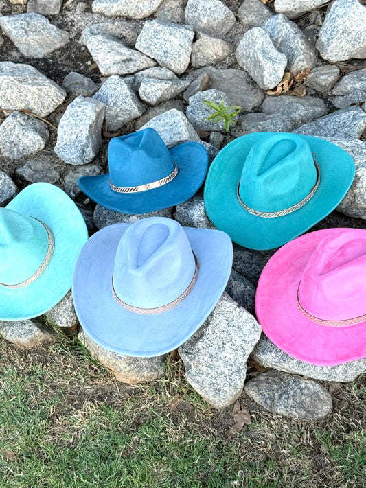 Vegan Suede Cowboy Hat, Hat with Rosegold Accessory, Hat for Burning, Cowboy Hat, Rancher Hat, Hat for customization-0
