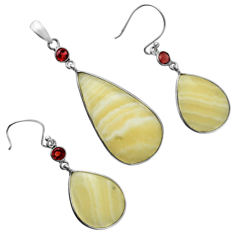 Premium Quality Yellow Aragonite & Garnet Pendant Earrings Set T-1010 58-ET10138