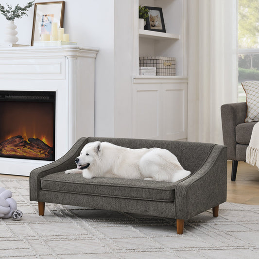 Durable Elevated Dog Sofa Bed with Modern Irregular Armrest Design, Comfortable Soft Pet Sofa - Dark Gray