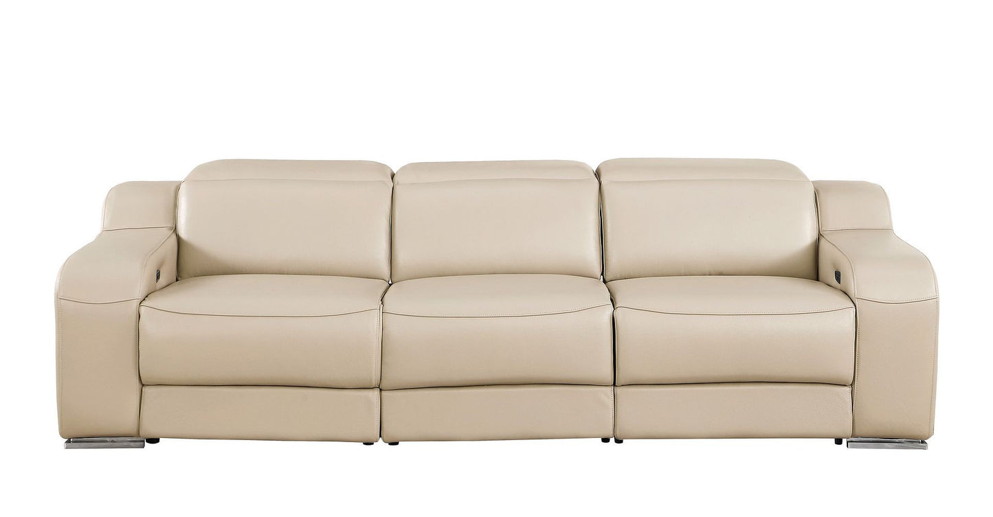 103" Beige Italian Leather Reclining USB Sofa