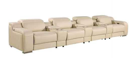 169" Beige Italian Leather Reclining USB Sofa