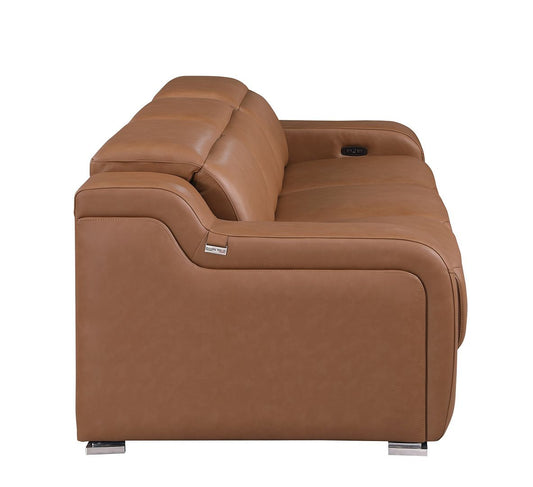 103" Chestnut Italian Leather Reclining USB Sofa