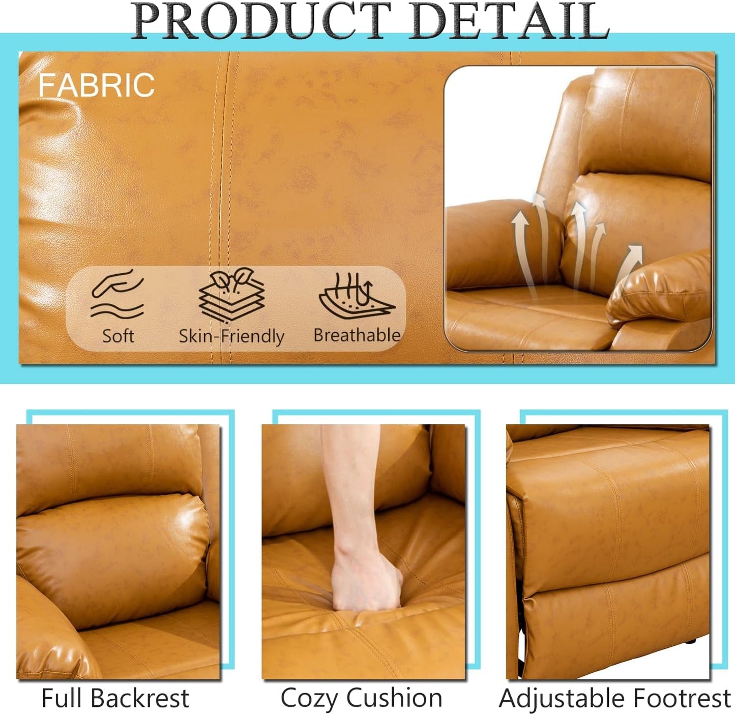 Leather Recliner Sofa Set，Leather Reclining Sofa Set for Living Room Furniture Sets，Ginger Recliner Couch Set for Living Room/Office/Theater Seating(Sofa Set 3 Pieces)