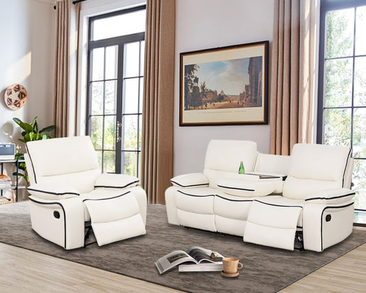 Recliner Sofa Set Bonded Leather, Living Room Furniture Set,Leather Sofa Set Reclining Sofa Manual Recliner Couch (Chair and Sofa Set,Cream White)