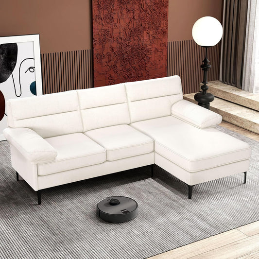 85” Convertible Sectional Sofa Couch, 3 Seat Sofa for Living Room L-Shaped Modern Chenille Fabric Modular Sofa Reversible Wide Chaise & Fluffy Armrests for Apartment (Beige)