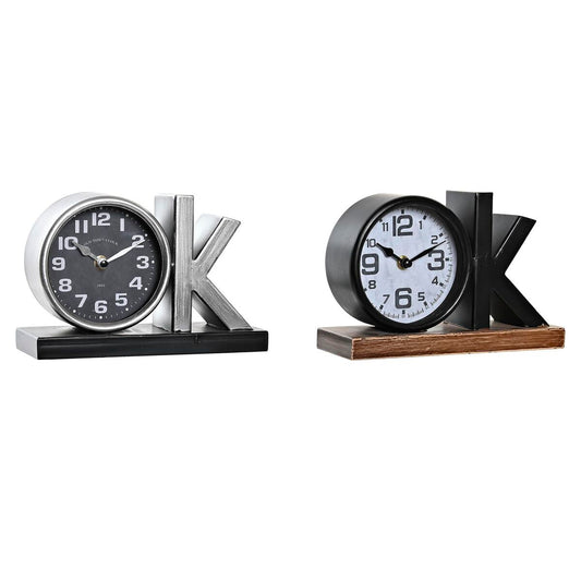 Table clock DKD Home Decor Black Silver (2 Units)