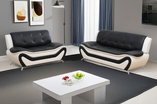 Sectional Sofa Sets, Living Room Furniture Sets Modern Faux Leather Sofa Couch 5-Seat Sofa for Living Room(C-Black/White, Sofa+Loveseat)
