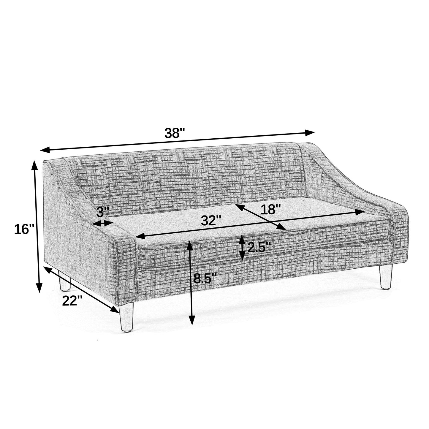Durable Elevated Dog Sofa Bed with Modern Irregular Armrest Design, Comfortable Soft Pet Sofa - Dark Gray