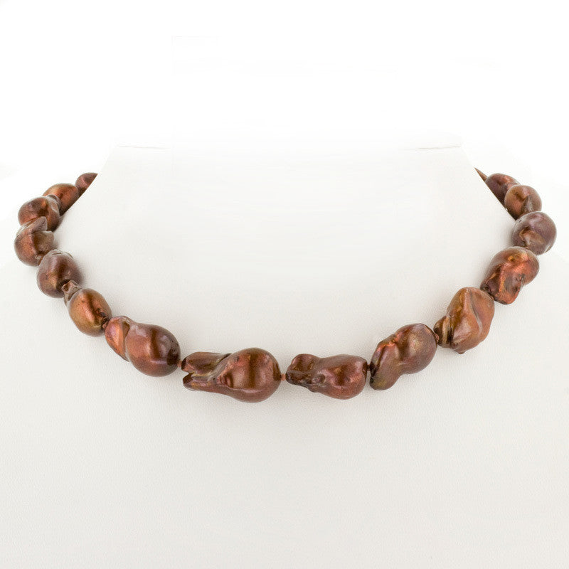 Baroque Pearl Necklae- Chocolate brown-2