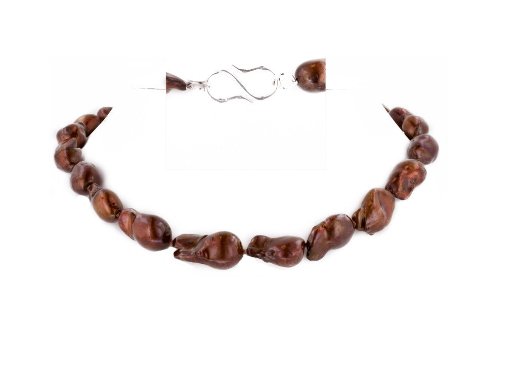 Baroque Pearl Necklae- Chocolate brown-3