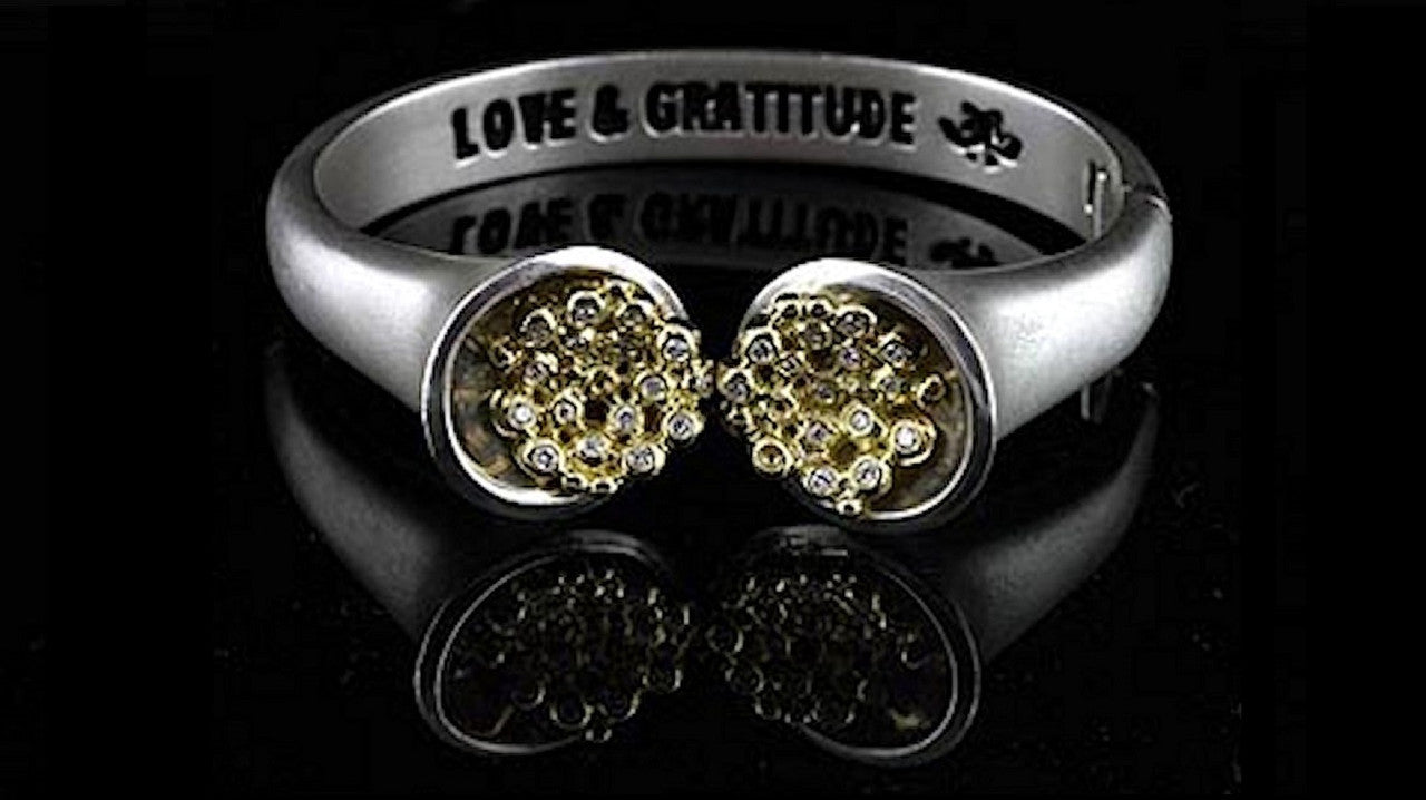 Bowl of Overflowing Diamonds Bracelet. Sterling cuff with 18K gold dots of diamonds