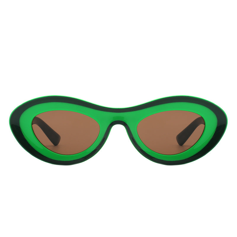 Alba - Oval Retro Round Tinted Fashion Sunglasses