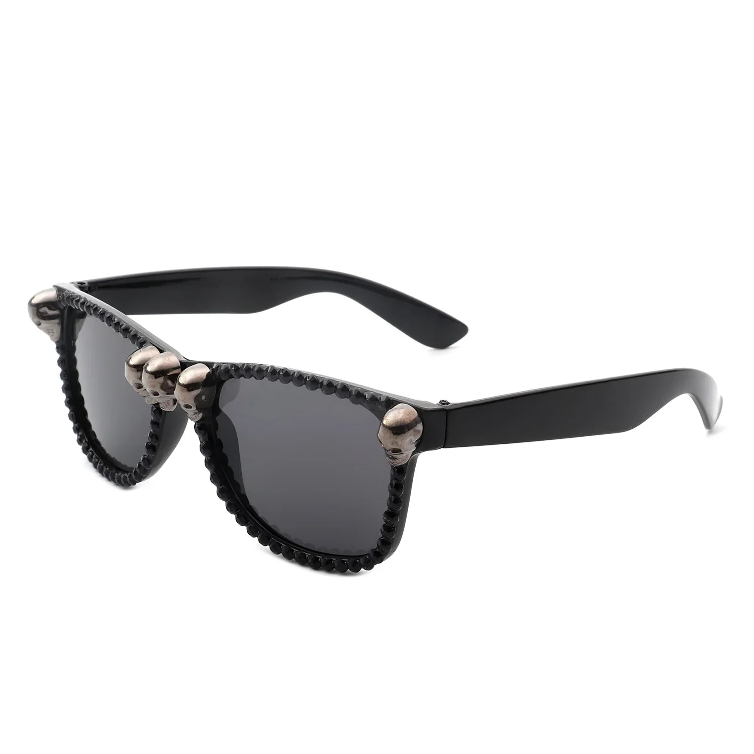 Myralis - Classic Horn Rim Rhinestone Gothic Skull Square Sunglasses-5