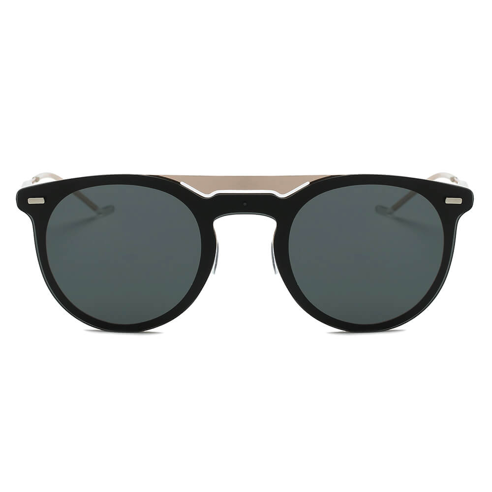 INDIO | Retro Mirrored Brow-Bar Design Circle Round Fashion Sunglasses