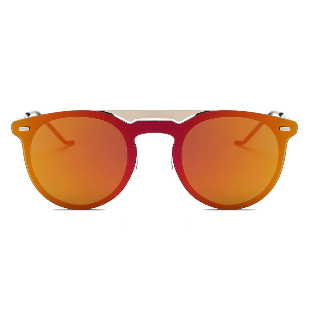 INDIO | Retro Mirrored Brow-Bar Design Circle Round Fashion Sunglasses