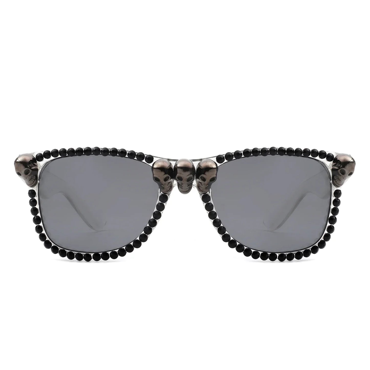 Myralis - Classic Horn Rim Rhinestone Gothic Skull Square Sunglasses-4