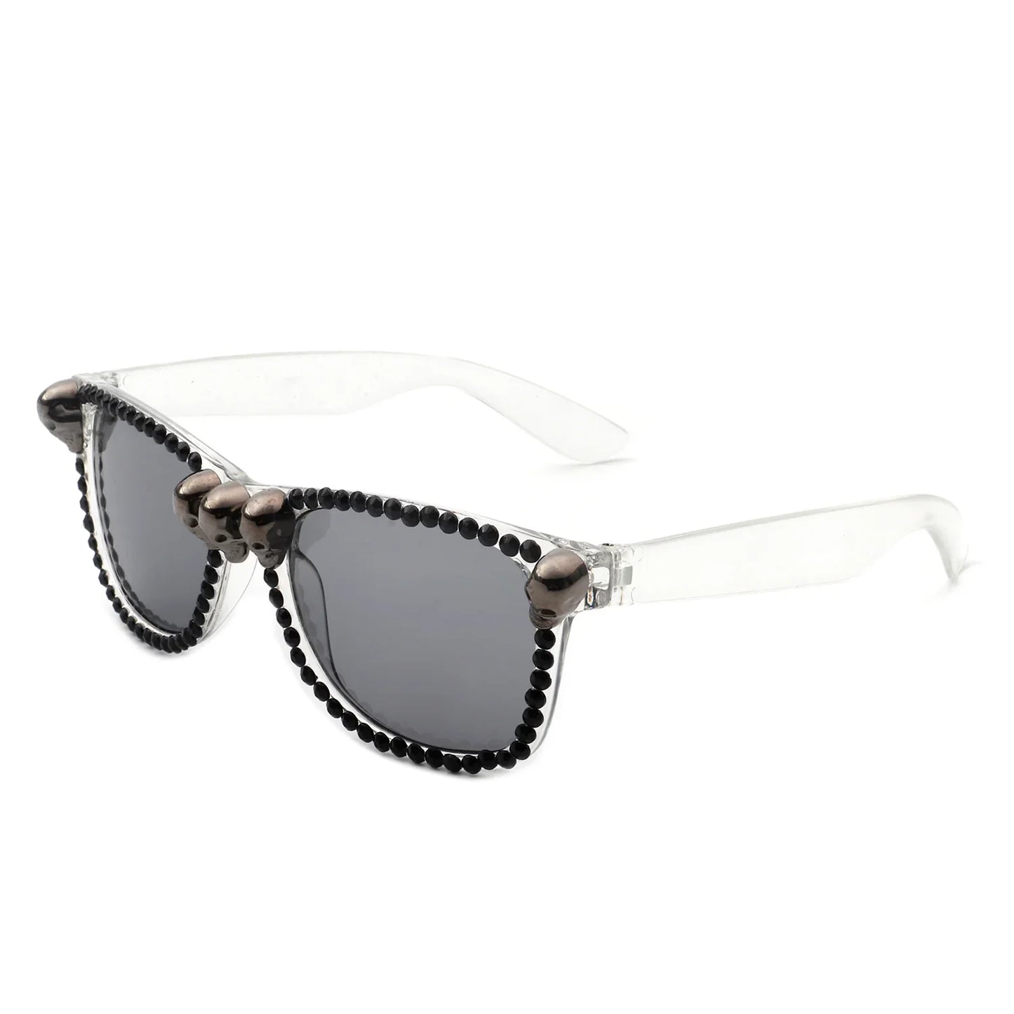 Myralis - Classic Horn Rim Rhinestone Gothic Skull Square Sunglasses-3