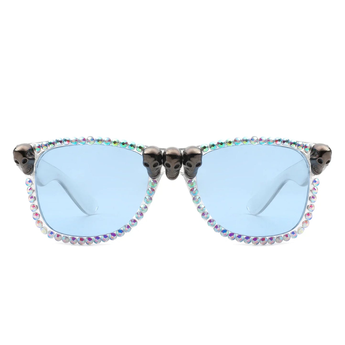 Myralis - Classic Horn Rim Rhinestone Gothic Skull Square Sunglasses-2