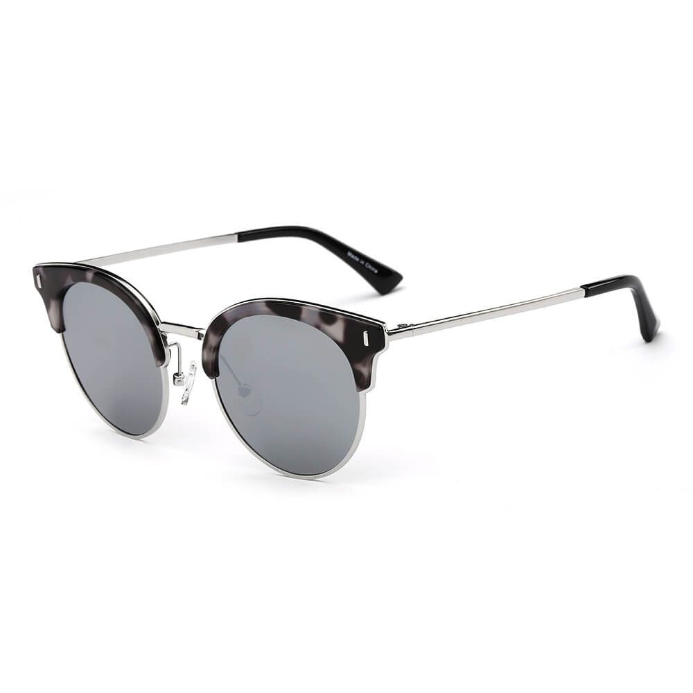 Biloxi -  Women Half Frame Round Cat Eye Polarized Sunglasses-7