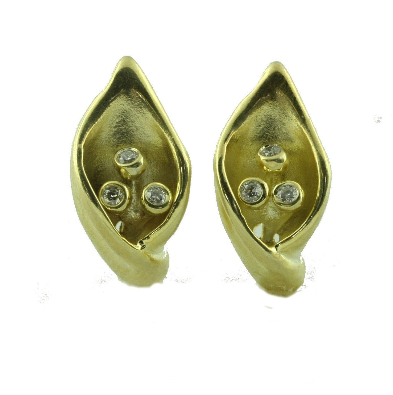 Calla Lily Earrings- 14K Gold with Diamond Centers