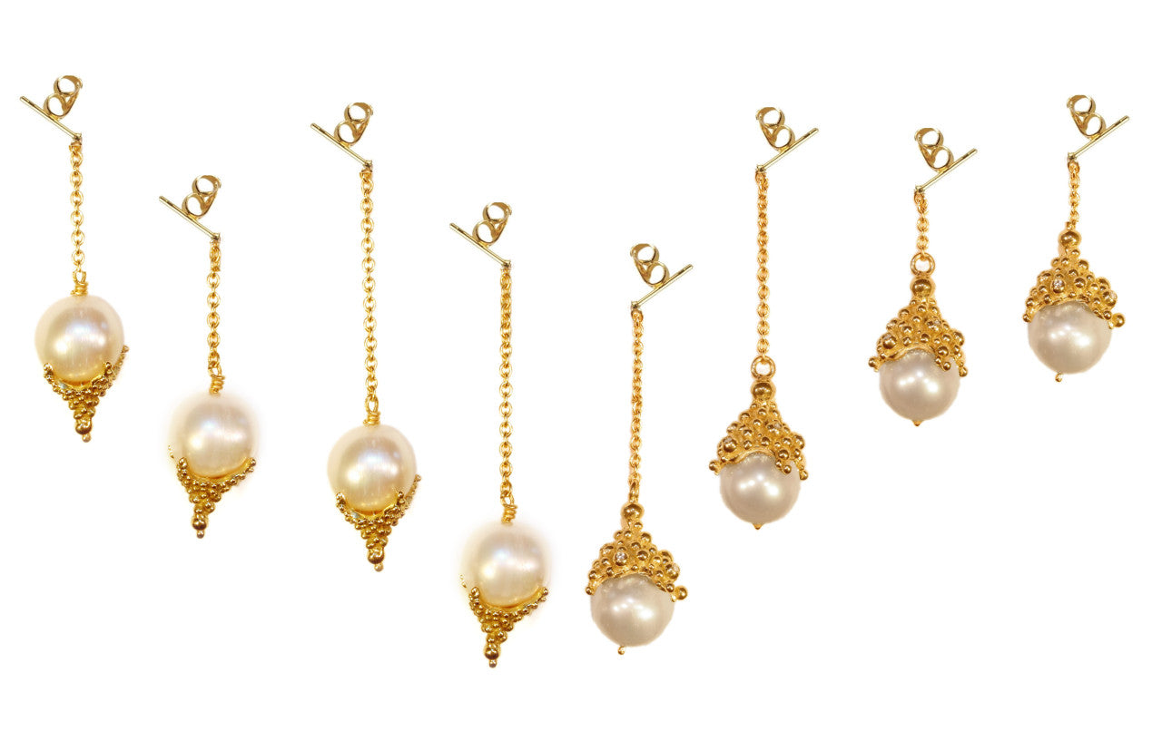 Dot Cap Pearl Drop Earrings- 18K Gold-9