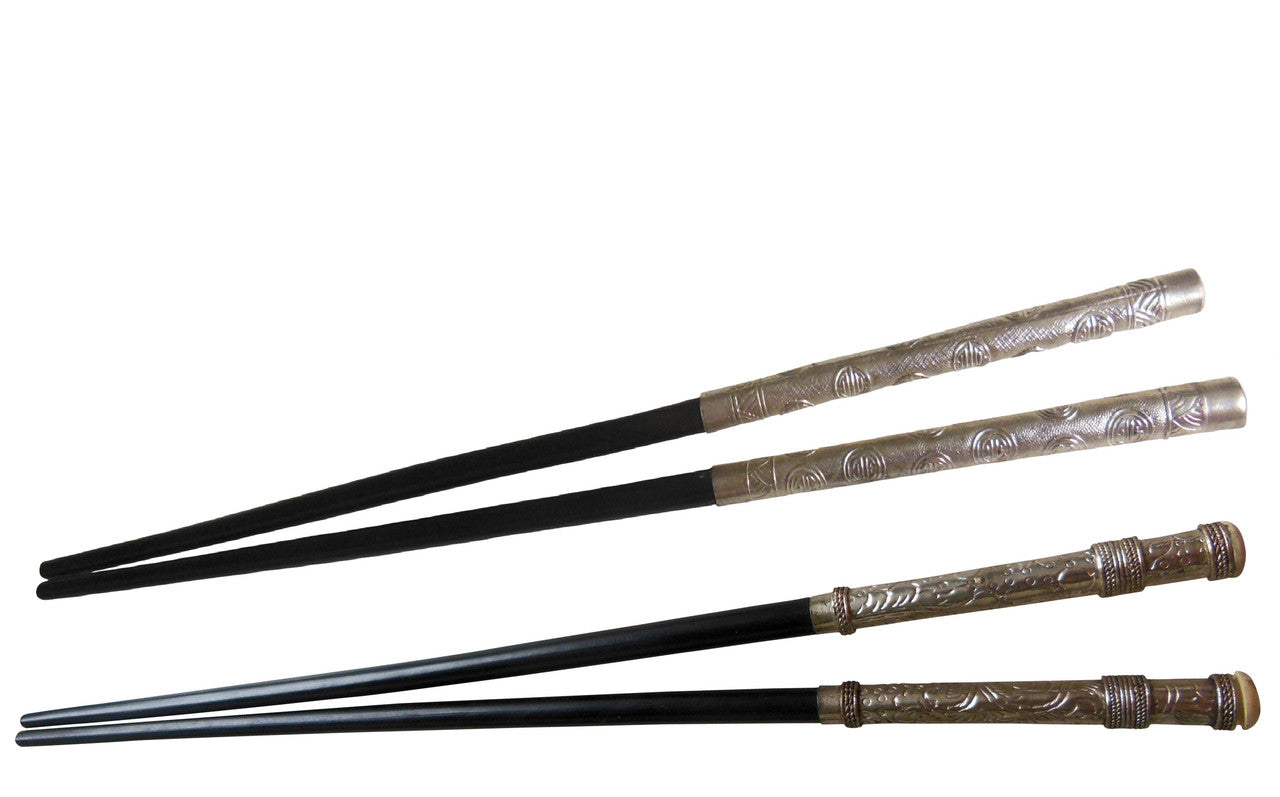Handmade Chopsticks in Wood and Carved Sterling Silver-2