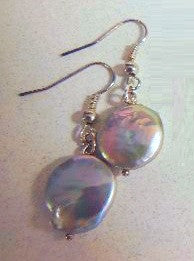 Coin Pearl Drop Earrings-Grey