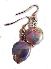 Coin Pearl Drop Earrings-Grey