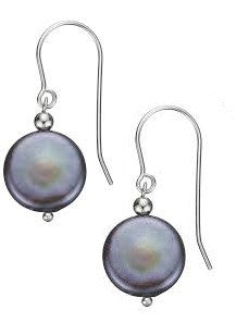 Coin Pearl Drop Earrings-Grey