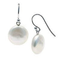 Coin Pearl Drop Earrings- White