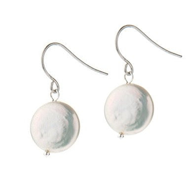 Coin Pearl Drop Earrings- White