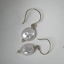 Coin Pearl Drop Earrings- White