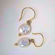 Coin Pearl Drop Earrings- White