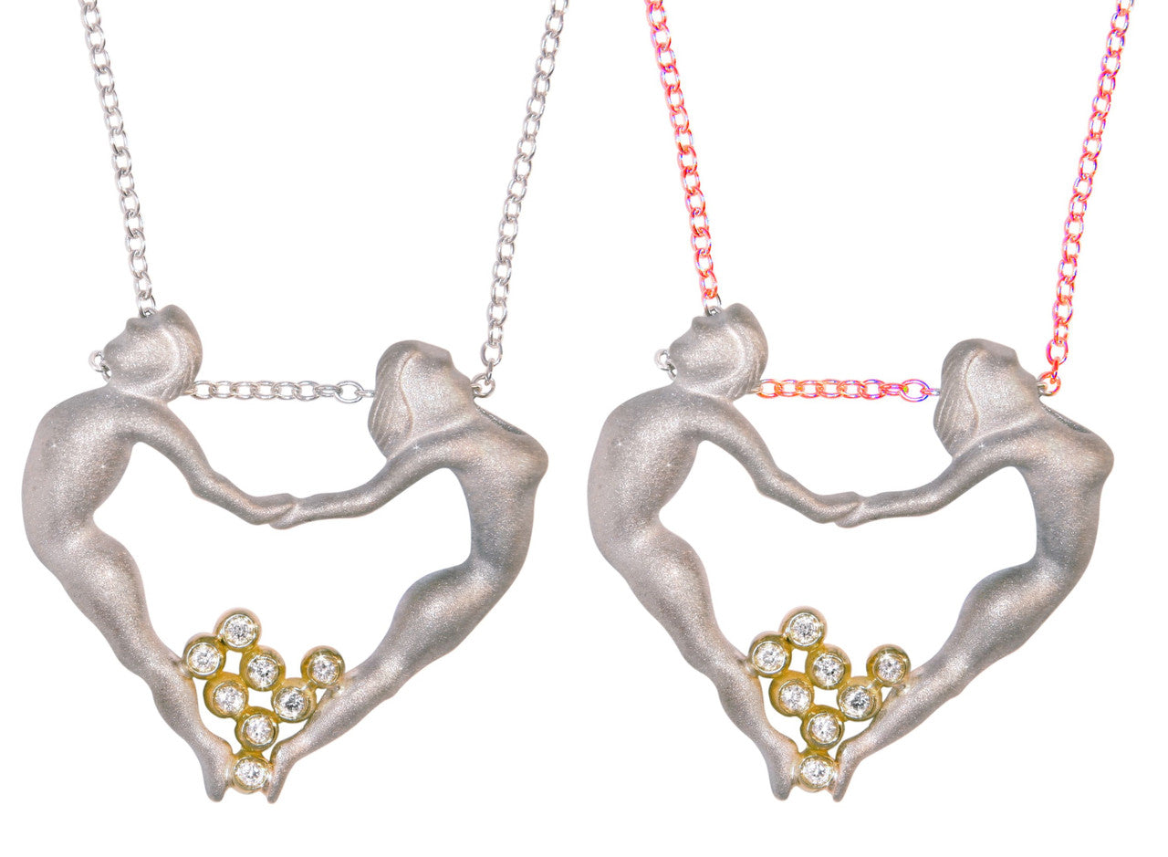 Dancing Couple Heart Necklace: Love is Everywhere. Diamonds in 18K Gold in Sterling Silver Heart-5