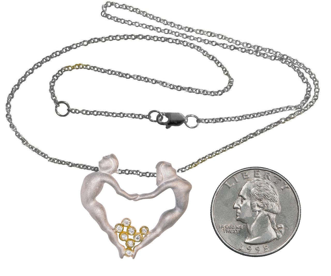 Dancing Couple Heart Necklace: Love is Everywhere. Diamonds in 18K Gold in Sterling Silver Heart-1
