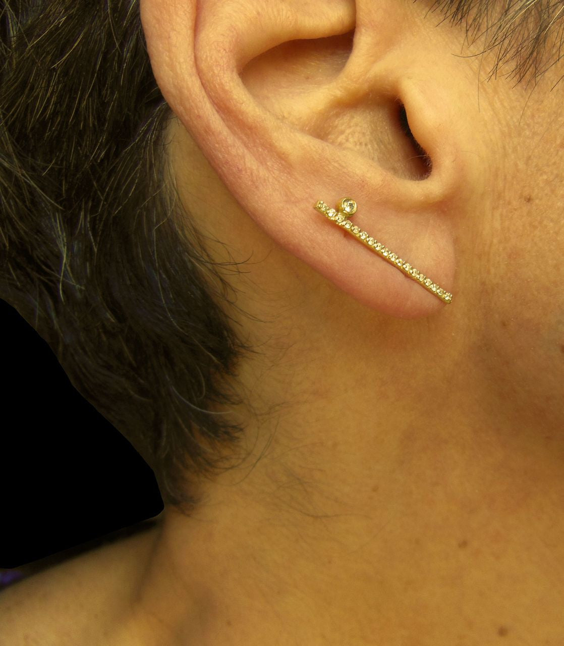 Dot & Line- 14K gold earrings with one diamond dot, and inspirational messages-3