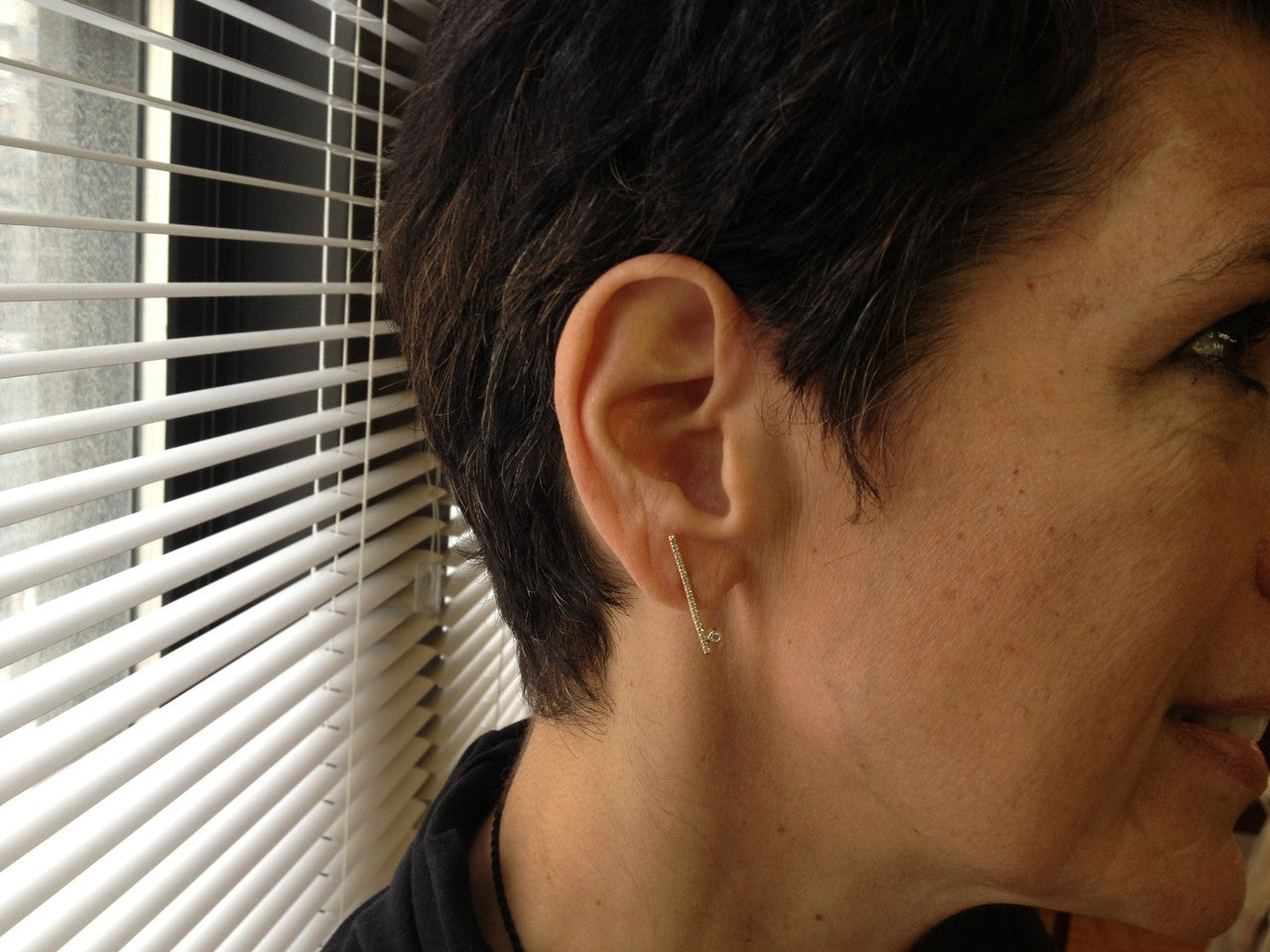 Dot & Line- 14K gold earrings with one diamond dot, and inspirational messages-5