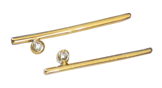 Dot & Line- 14K gold earrings with one diamond dot, and inspirational messages-0