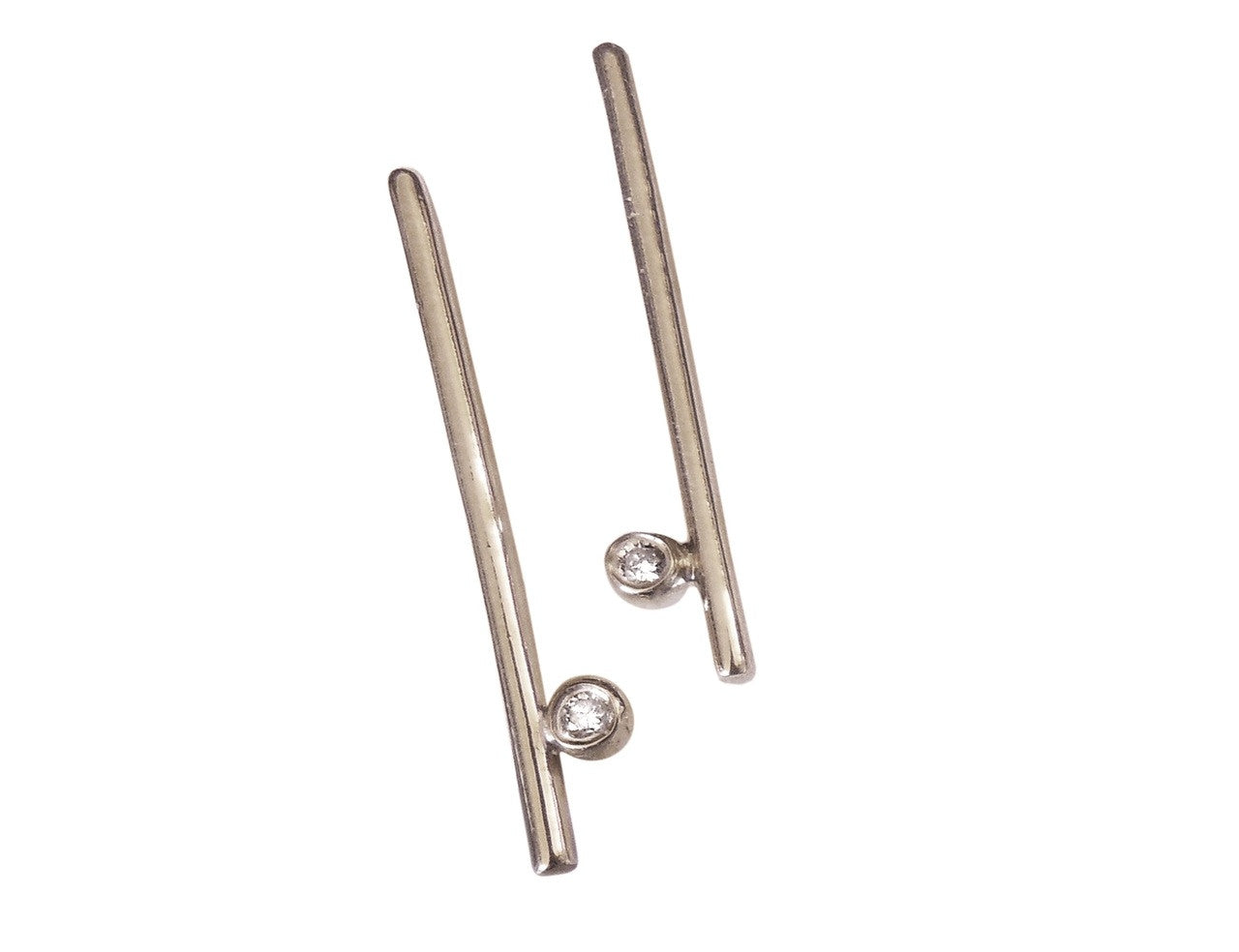 Dot & Line- 14K gold earrings with one diamond dot, and inspirational messages-1